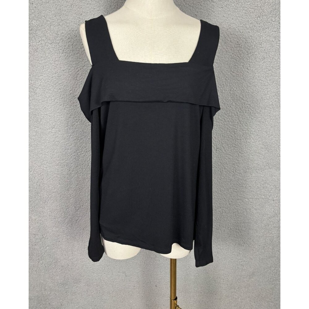 Bar III Women's Plus Size Long Sleeve Cold Shoulder Top Size 0X Black NWT's
